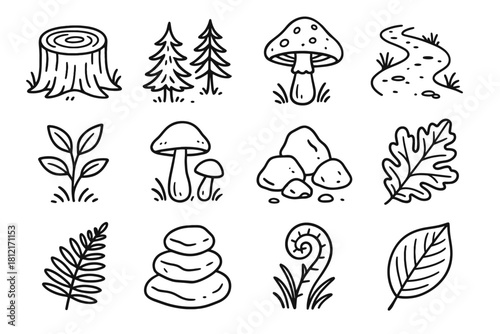 Vector forest leaves icon icons rough set mushrooms trail stones floor elements