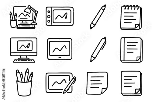 Icon workspace creative digital artistic icons vector stylus handdrawn tablet artist notes