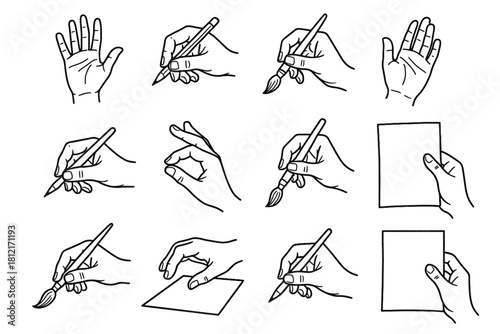 Drawing icon paper holding vector pencil expressive creative hands brush line hand