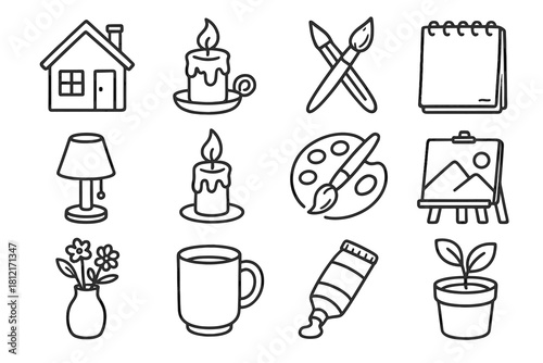 Sketch icons candle setting vector creative icon collection sketchpad art home paintbrush