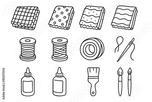 Vector minimal icons thread icon materials brushes diy outline fabric glue