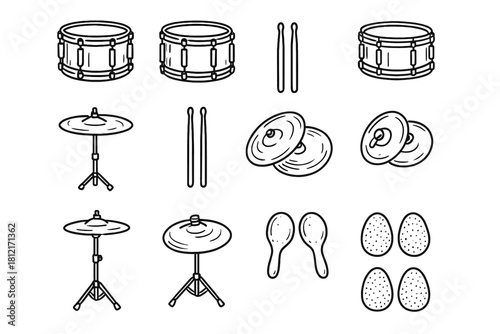 Drawing drawn sticks music vector icon shaker hand kit snare percussion drum