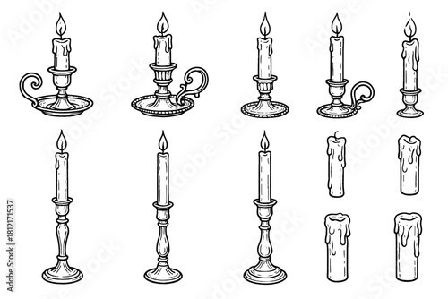 Vintage tall holder candle drip trio vector metal icons ornate wax icon
