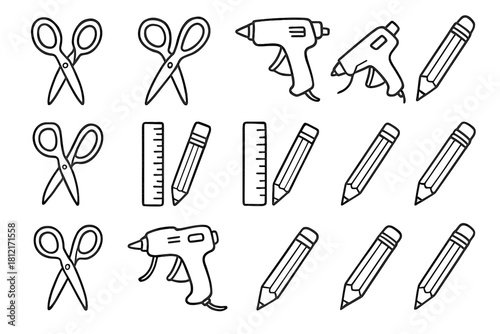 Sketch tools tool pencil ruler hand gun glue scissors craft icon vector