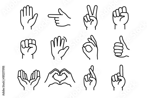 Heart cupped open icon gestures fist ok waving hands vector fingers hand