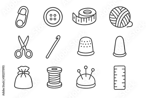 Knitting tape vector stitch thimble pin hook needle icons icon accessories ball