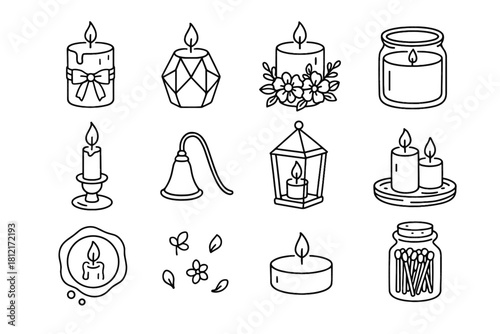 Petals icons wooden decor icon match jar vector tea glass brass candle