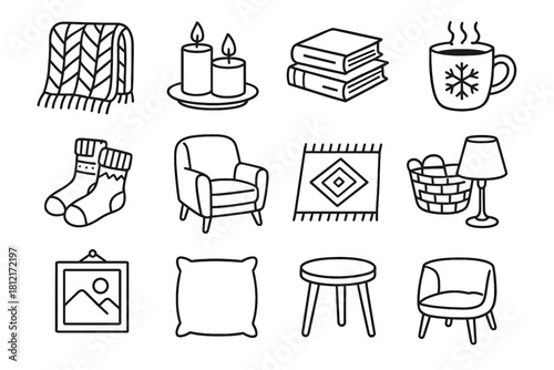 Hot socks wool basket cocoa vector living icon side hygge table mug