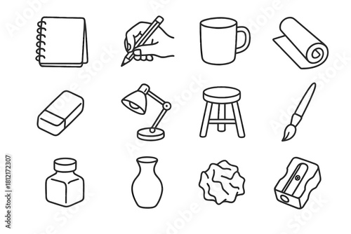 Hand sharpener eraser ink vase pencil art icon supplies lamp icons vector