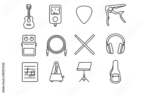 Musician vector icons guitar metronome tools stand icon capo pedal tuner drumstick