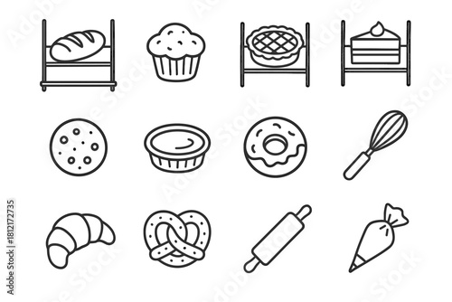 Cake pin bread tart vector icon bakery pie set muffin donut pretzel