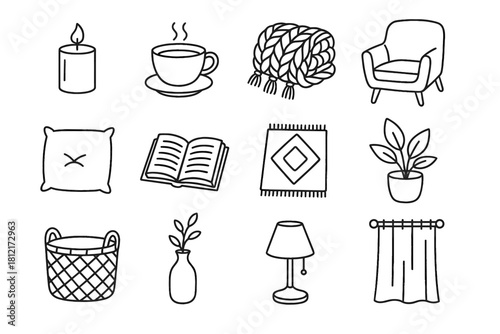 Vase icon curtain cup room icons book vector pillow hygge plant chair