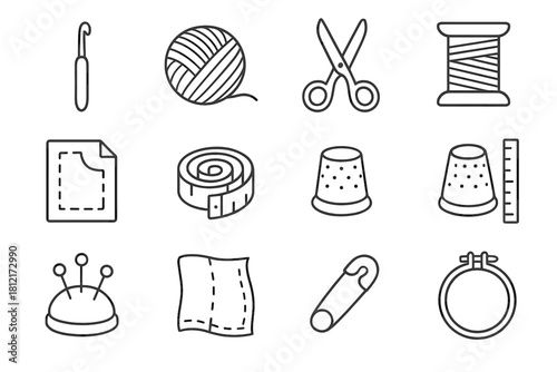 Thimble vector fabric diy pin yarn tools ball cushion piece tape safety