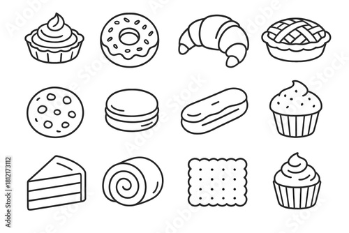 Roll cookie croissant donut cake baked biscuit icon vector icons eclair macaron