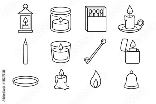 Wax vector matchbox cap plate decor candle lighter cup icons glass icon