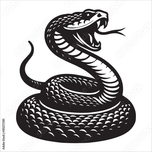 Coiled Cobra Snake Icon With Open Fangs