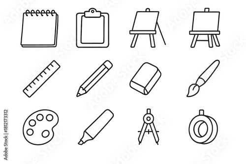 Art drawing icon clipboard board tools paintbrush easel vector compass palette eraser
