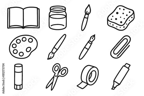 Paper supplies marker art vector pencil icons icon pen open sponge water