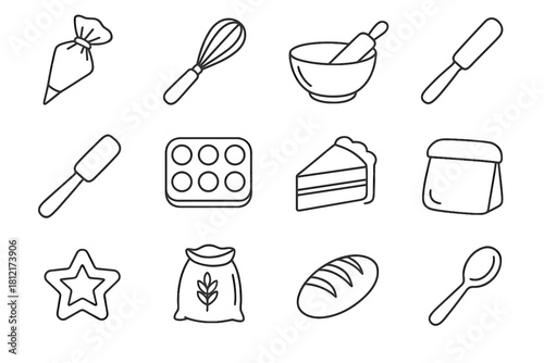 Icons icon tools vector scraper bowl tin flour rolling muffin spoon cake