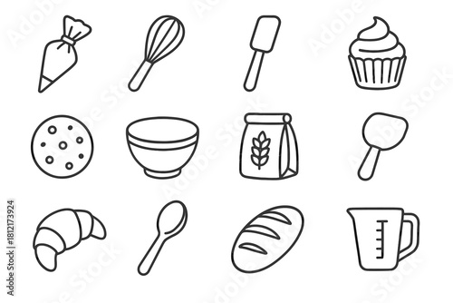Icon vector bowl bread croissant spoon cup bakery whisk cutter icons wooden