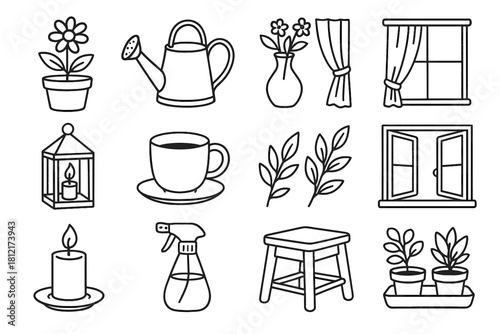 Sprayer vector plant cozy icons window tray branch leaf icon watering stool
