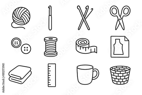 Knitting pattern vector fabric tool small ruler folded icon icons buttons spool