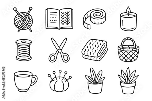 Blanket basket notebook vector cushion icon lover cup candle yarn s pattern