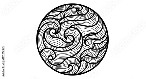 Ocean waves circle with transparent background