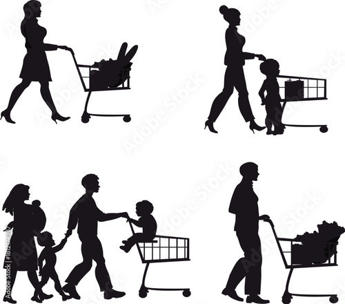 silhouettes of people shopping