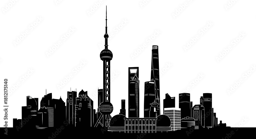 Fototapeta premium Shanghai skyline silhouette with transparent background