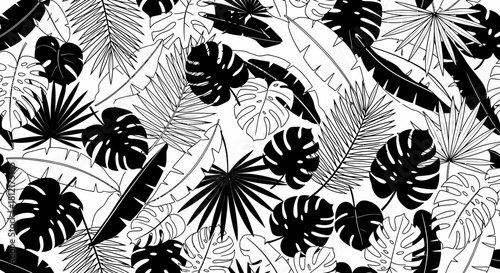 Seamless pattern of tropical leaves and foliage