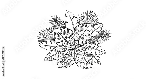 Tropical leaves outline arrangement for decorative use
