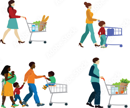 Diverse Shoppers with Shopping Carts