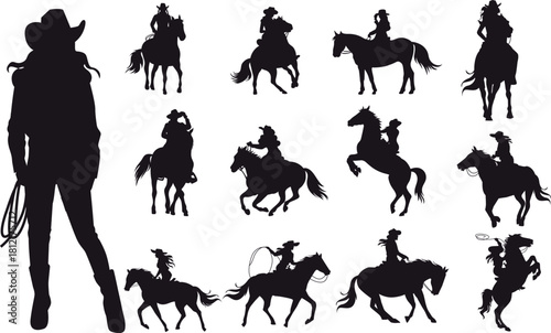 Cowgirl and Horse Silhouettes Collection