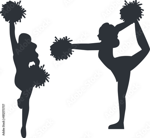 Dynamic Cheerleader Silhouettes with Pom-Poms