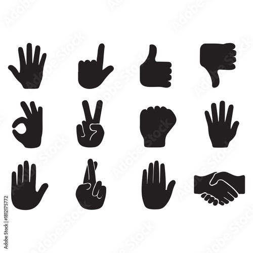 Hand Gesture Silhouette Icons Vector
