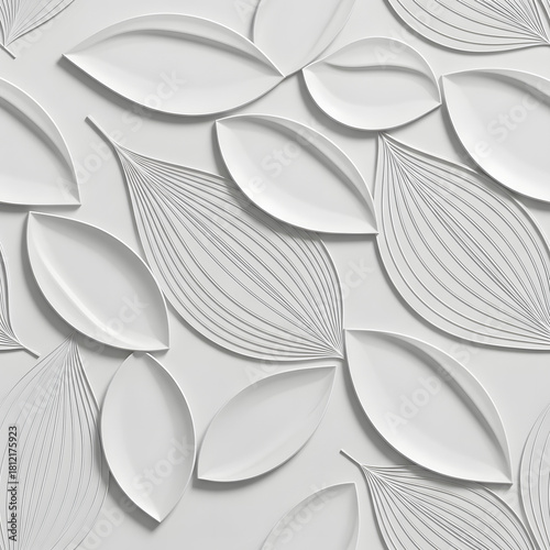 Seamless background pattern with abstract white leaves design and minimalist art style