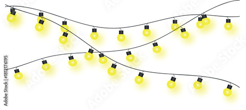 String Lights Garland Festive Decoration Glowing Yellow Light Bulbs for Outdoor Celebrations and Holiday Illumination with Clean Composition and High Quality Vector