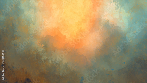 Warm Abstract Watercolor Painted Texture Background: Blended Orange, Ochre, & Blue-Grey Tones. High-Res Artistic Canvas Ideal for Autumn Themes, Creative Wallpapers, & Digital Art.