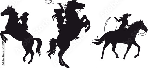 Silhouettes of american women with hourse