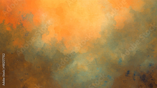 Warm Abstract Watercolor Painted Texture Background: Blended Orange, Ochre, & Blue-Grey Tones. High-Res Artistic Canvas Ideal for Autumn Themes, Creative Wallpapers, & Digital Art.