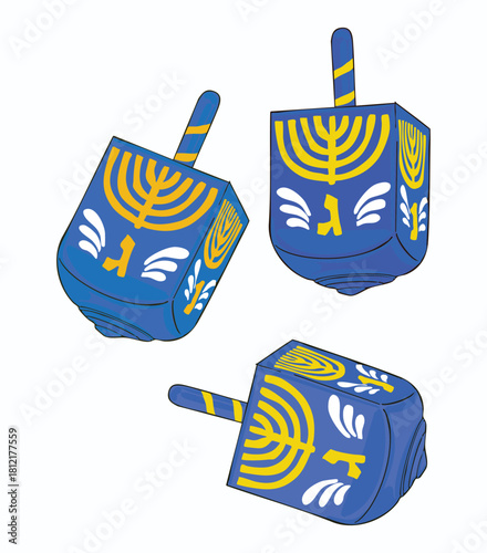 Vintage Blue Hanukkah Dreidel Illustration