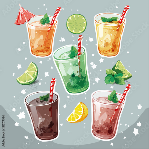 Refreshing summer drinks with lime and mint, perfect for a hot day