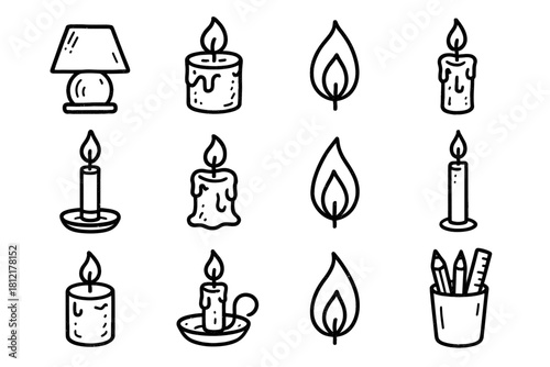 Candlelight wax mood cup pencil vector interior flame icon candle set soft
