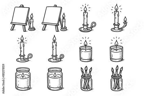 Icon jar art setup vector taper wax glass icons drawing brush candle