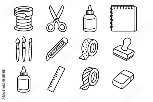 Craft creative washi eraser sketch tape table hobby icons tools pad icon