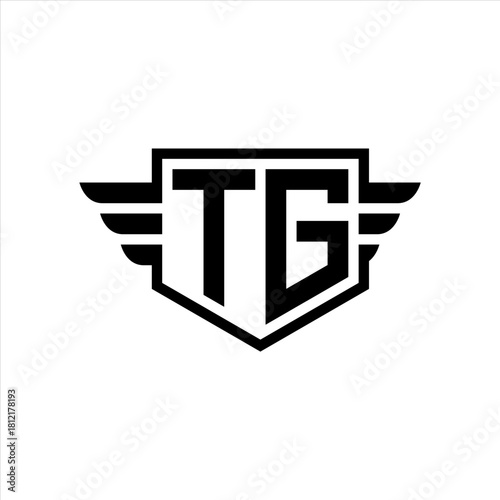 TG Logo vector image of initial shield with wing outline and simple shield