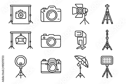 Outline tripod vector light icon minimal icons camera equipment photography ink setup