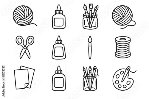Jar glue hand vector craft icon thread pencil brush minimal drawn workspace