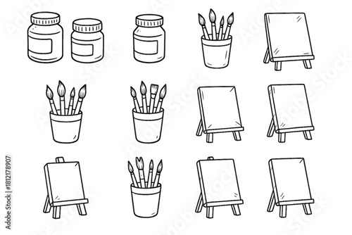 Workspace cup canvas art brushes set icons corner jars paint vector icon